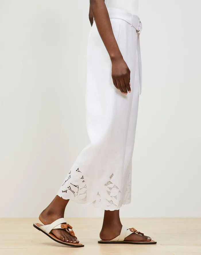 Women Lafayette 148 New York Pants and Shorts Rockefeller Pant In Embroidered Lavish Linen White