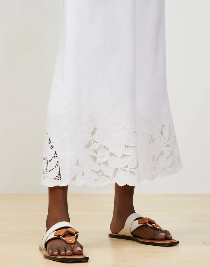 Women Lafayette 148 New York Pants and Shorts Rockefeller Pant In Embroidered Lavish Linen White