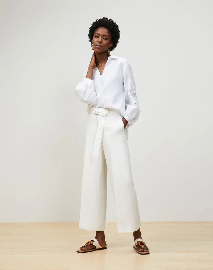 Women Lafayette 148 New York Pants and Shorts Rockefeller Pant In Italian Double Weave Linen White