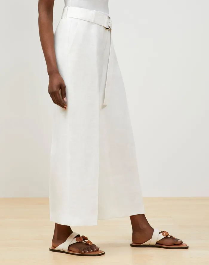 Women Lafayette 148 New York Pants and Shorts Rockefeller Pant In Italian Double Weave Linen White