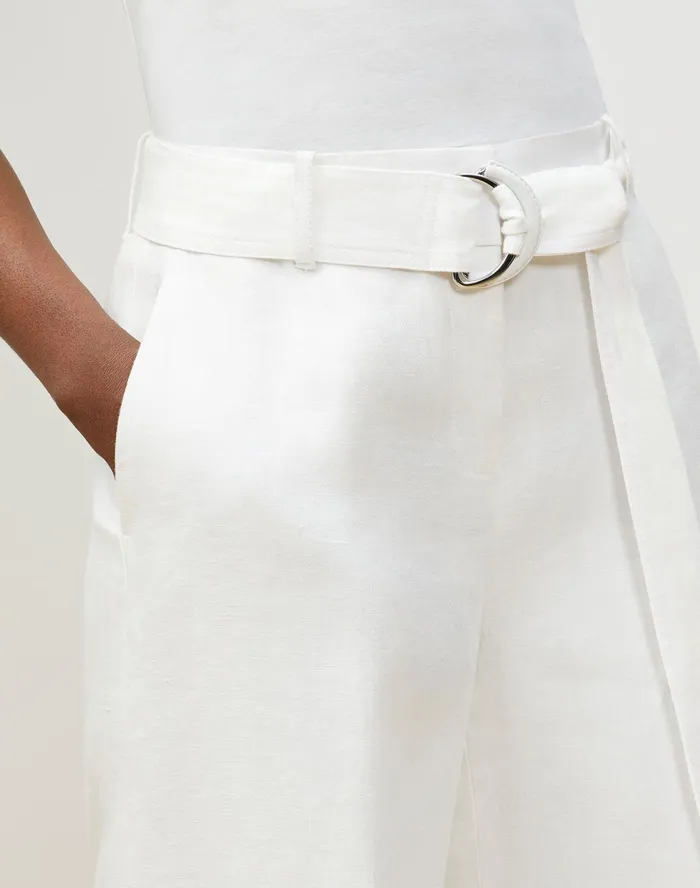 Women Lafayette 148 New York Pants and Shorts Rockefeller Pant In Italian Double Weave Linen White