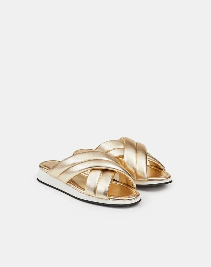 Women Lafayette 148 New York Sandals Perle Sandal In Metallic Nappa Leather Pale Gold