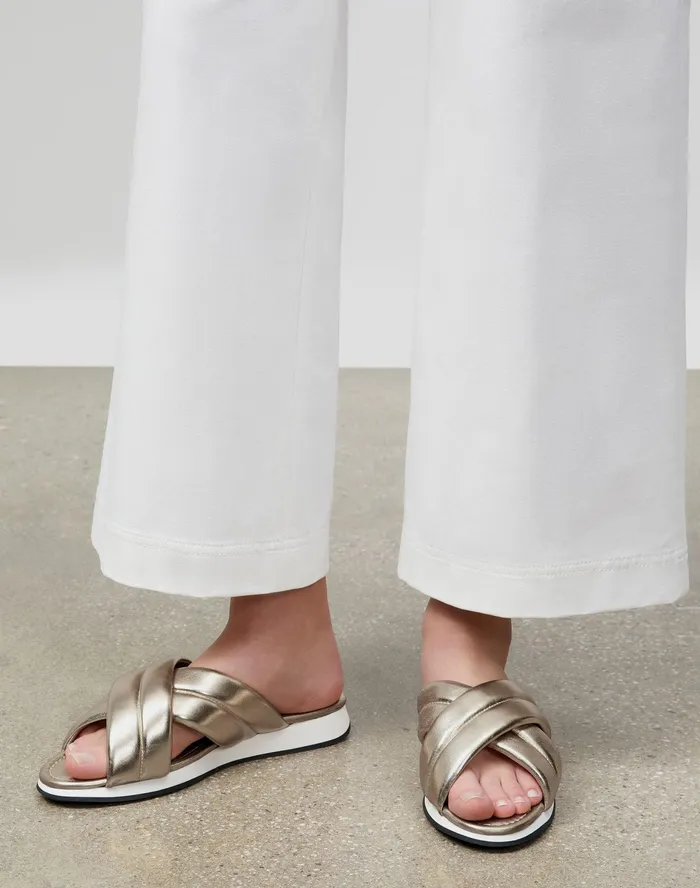 Women Lafayette 148 New York Sandals Perle Sandal In Metallic Nappa Leather Pale Gold