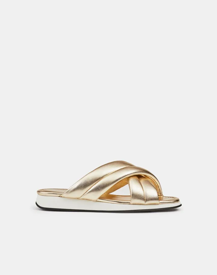 Women Lafayette 148 New York Sandals Perle Sandal In Metallic Nappa Leather Pale Gold