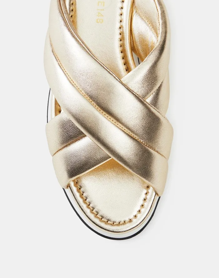 Women Lafayette 148 New York Sandals Perle Sandal In Metallic Nappa Leather Pale Gold