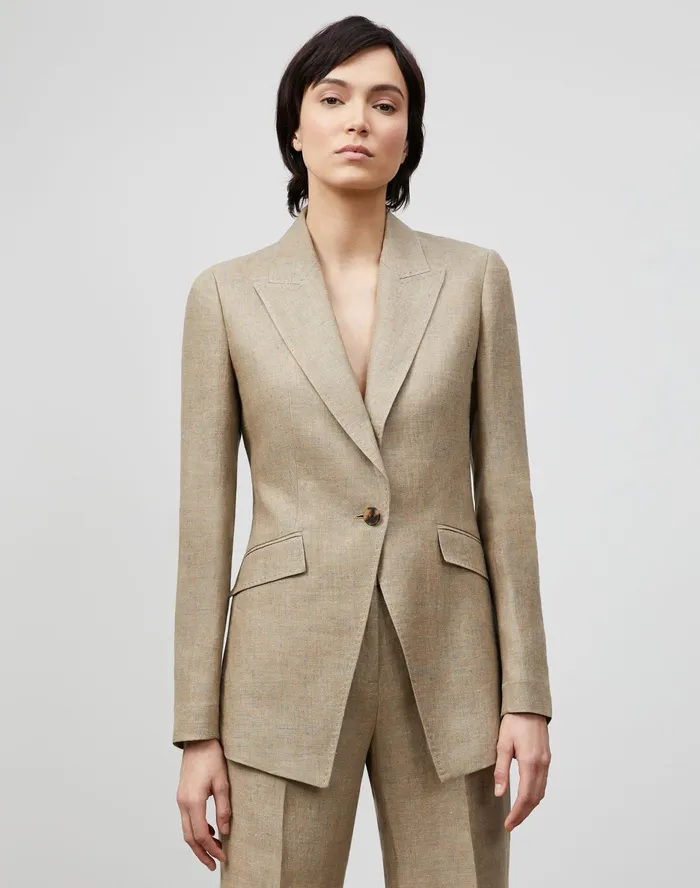 Women Lafayette 148 New York Suits Royer Blazer In Moda Linen Sepia Multi