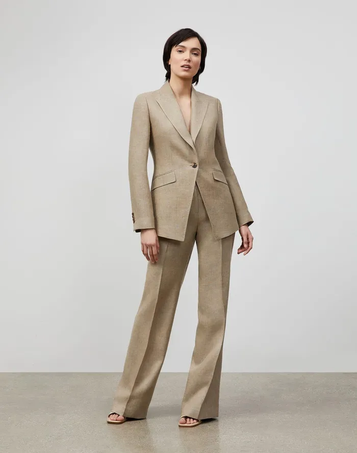 Women Lafayette 148 New York Suits Royer Blazer In Moda Linen Sepia Multi