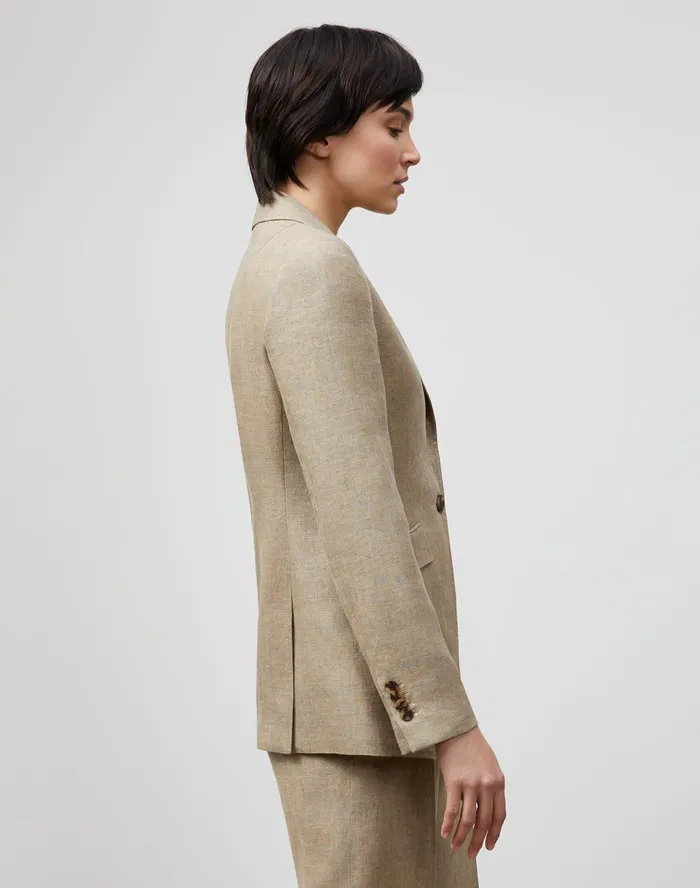 Women Lafayette 148 New York Suits Royer Blazer In Moda Linen Sepia Multi