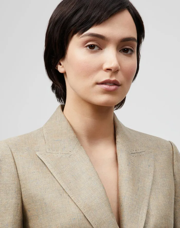 Women Lafayette 148 New York Suits Royer Blazer In Moda Linen Sepia Multi