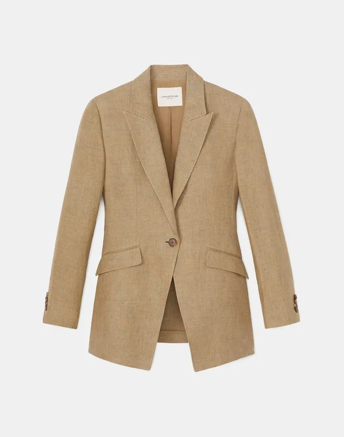 Women Lafayette 148 New York Suits Royer Blazer In Moda Linen Sepia Multi
