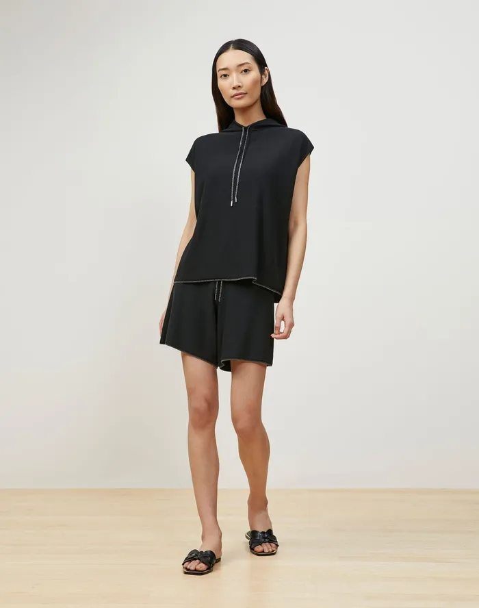 Women Lafayette 148 New York Sweaters Matte Crepe Knit PullOn Short Black
