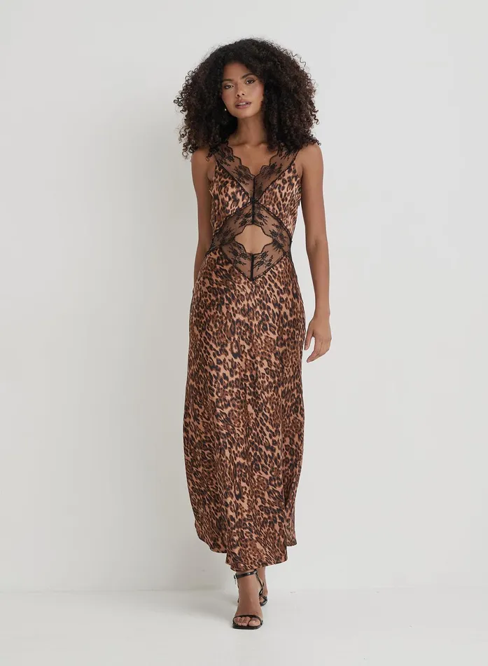 Women Leopard Print Satin Lace Slip Dress Kelsey 4th and Reckless Dresses