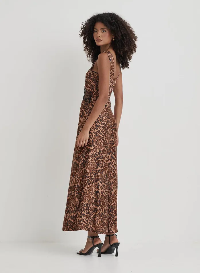 Women Leopard Print Satin Lace Slip Dress Kelsey 4th and Reckless Dresses