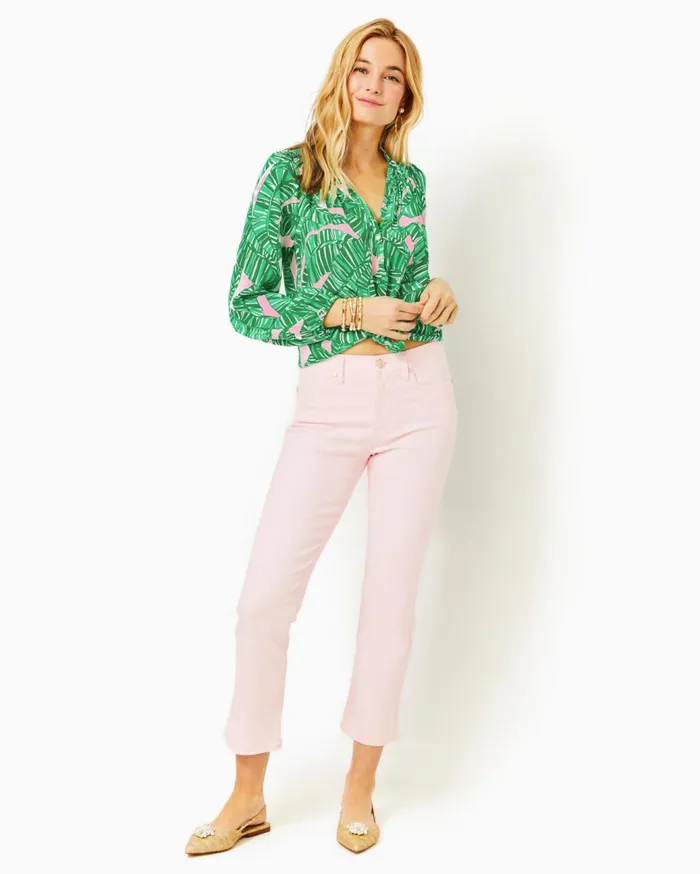 Women Lilly Pulitzer Bottoms 27034 Annet High Rise Crop Flare Pant Misty Pink