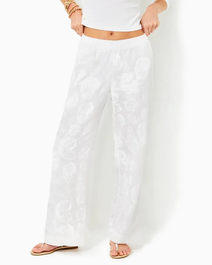 Women Lilly Pulitzer Bottoms 31034 Daylen Linen Palazzo Pant Resort White Shell Of A Good Time Women Lilly Pulitzer Bottoms 31034 Daylen Linen Palazzo Pant Resort White Shell Of A Good Time