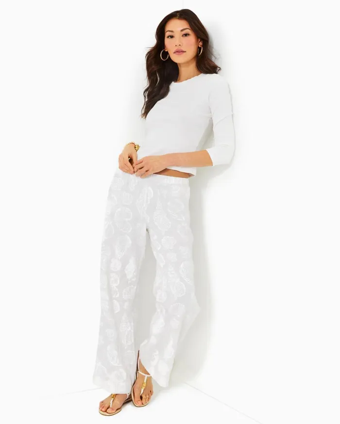Women Lilly Pulitzer Bottoms 31034 Daylen Linen Palazzo Pant Resort White Shell Of A Good Time Women Lilly Pulitzer Bottoms 31034 Daylen Linen Palazzo Pant Resort White Shell Of A Good Time