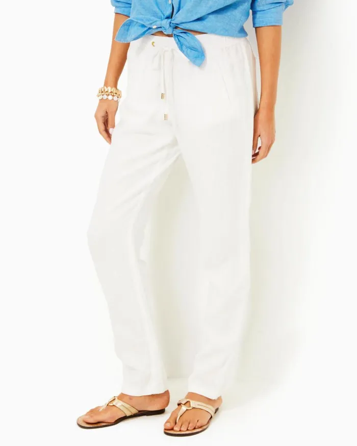 Women Lilly Pulitzer Bottoms 31034 Taron Mid Rise Linen Pant Resort White Women Lilly Pulitzer Bottoms 31034 Taron Mid Rise Linen Pant Resort White