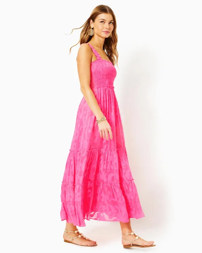 Women Lilly Pulitzer Dresses Hadly Smocked Maxi Dress Roxie Pink Poly Crepe Swirl Clip Women Lilly Pulitzer Dresses Hadly Smocked Maxi Dress Roxie Pink Poly Crepe Swirl Clip