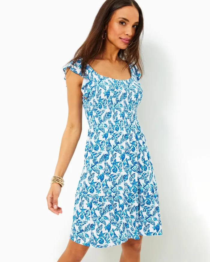 Women Lilly Pulitzer Dresses Jilly Smocked Dress Resort White Shell Collector
