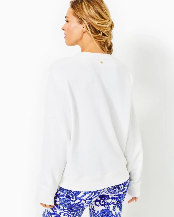 Women Lilly Pulitzer Tops Ballad Cotton Sweatshirt Lunar Blue Crab Embellishment Women Lilly Pulitzer Tops Ballad Cotton Sweatshirt Lunar Blue Crab Embellishment