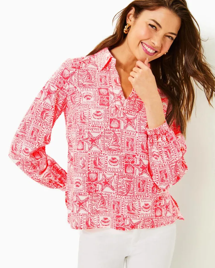 Women Lilly Pulitzer Tops Jae Tunic Mizner Red Seaside Harbour