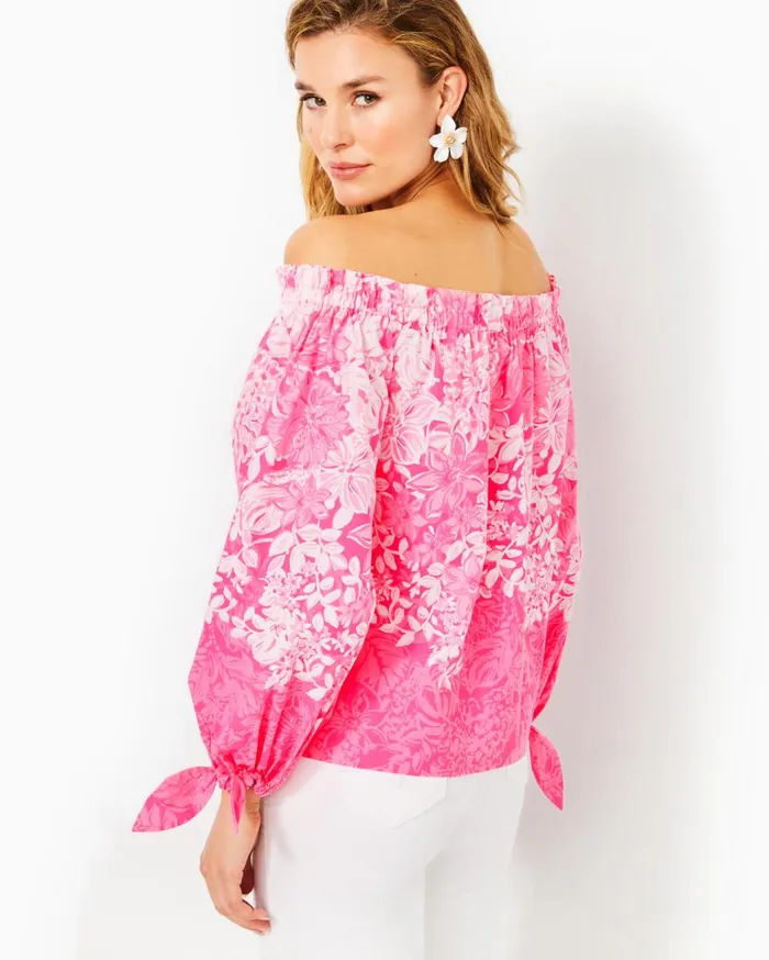 Women Lilly Pulitzer Tops Jamielynn OffTheShoulder Top Roxie Pink Shadow Dancer Engineered Woven Top Women Lilly Pulitzer Tops Jamielynn OffTheShoulder Top Roxie Pink Shadow Dancer Engineered Woven Top