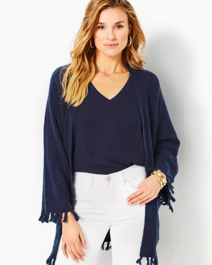 Women Lilly Pulitzer Tops Lewiston Cardigan Low Tide Navy