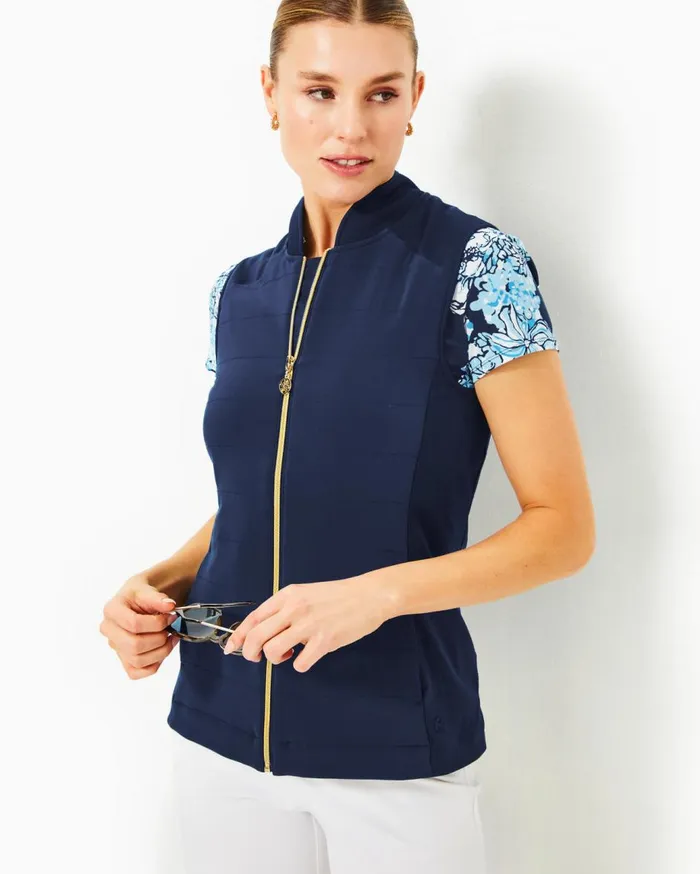 Women Lilly Pulitzer Tops Luxletic Kimberline Hybrid Vest Low Tide Navy