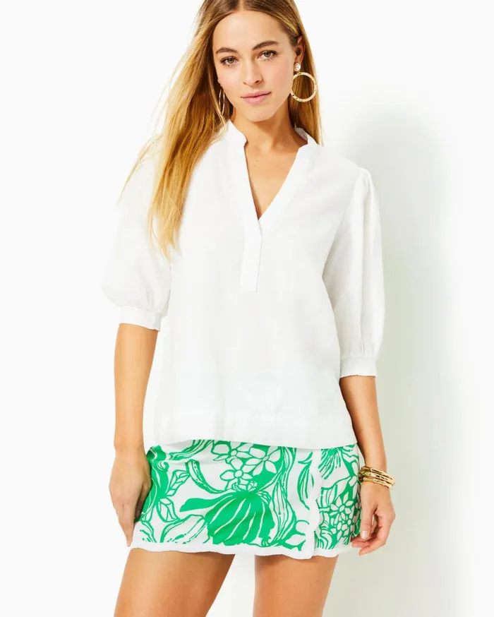 Women Lilly Pulitzer Tops Mialeigh Linen Top Resort White