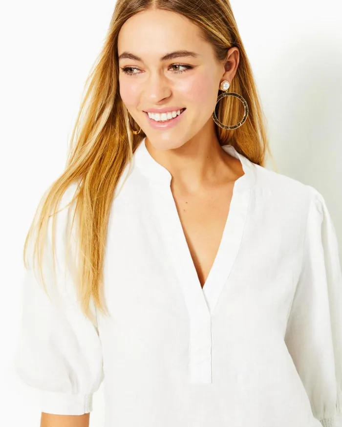 Women Lilly Pulitzer Tops Mialeigh Linen Top Resort White Women Lilly Pulitzer Tops Mialeigh Linen Top Resort White