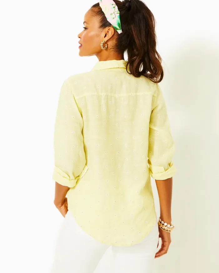 Women Lilly Pulitzer Tops Sea View Linen Button Down Top Beckon Blue X Sea Salt Women Lilly Pulitzer Tops Sea View Linen Button Down Top Beckon Blue X Sea Salt