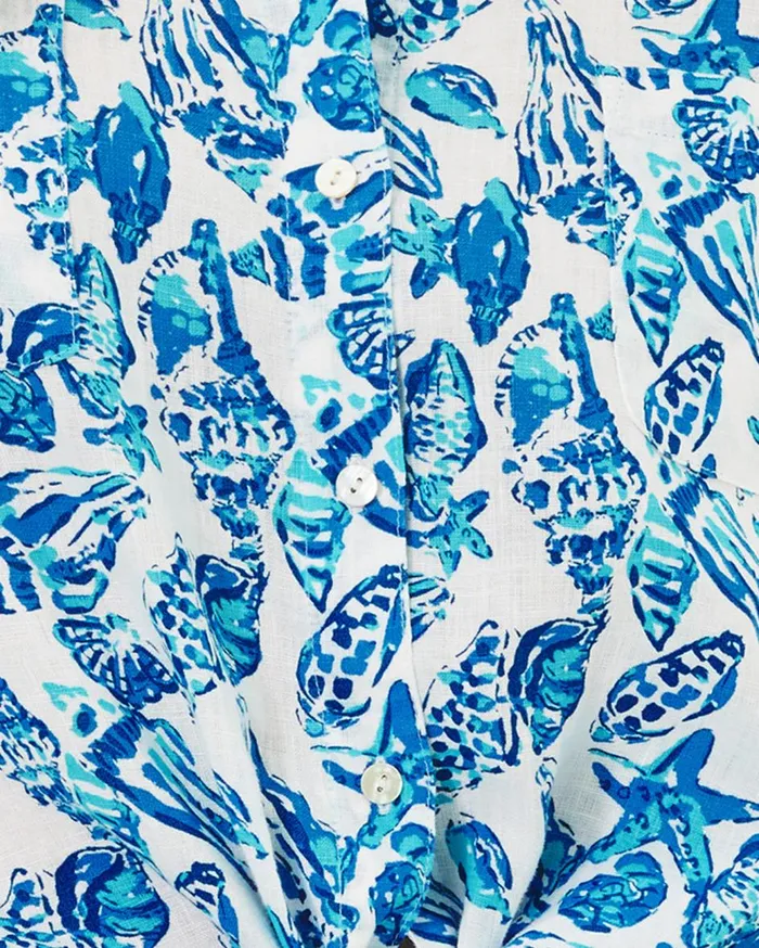 Women Lilly Pulitzer Tops Sea View Linen Button Down Top Beckon Blue X Sea Salt Women Lilly Pulitzer Tops Sea View Linen Button Down Top Beckon Blue X Sea Salt