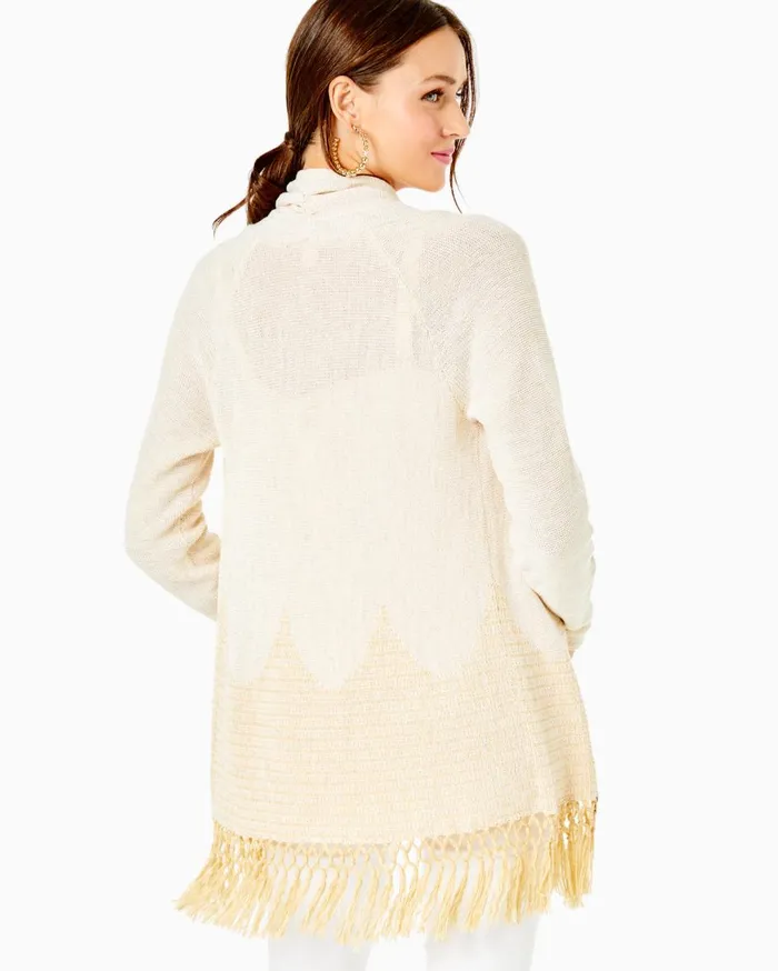 Women Lilly Pulitzer Tops Tatum Long Fringe Hem Cardigan Gold Metallic Women Lilly Pulitzer Tops Tatum Long Fringe Hem Cardigan Gold Metallic