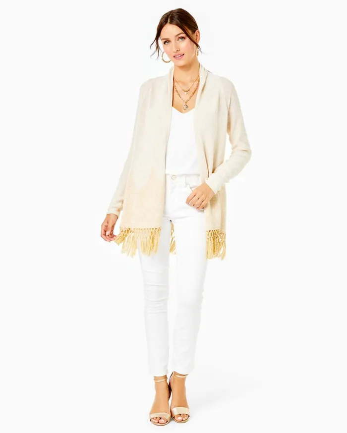 Women Lilly Pulitzer Tops Tatum Long Fringe Hem Cardigan Gold Metallic Women Lilly Pulitzer Tops Tatum Long Fringe Hem Cardigan Gold Metallic