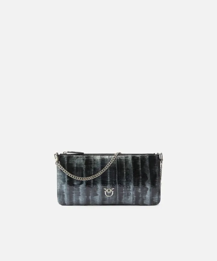 Women Limited Edition Pinko PINKO Galleria Clutch Bag In Eel Skin With Shoulder Strap Silverblackold Silver Women Limited Edition Pinko PINKO Galleria Clutch Bag In Eel Skin With Shoulder Strap Silverblackold Silver