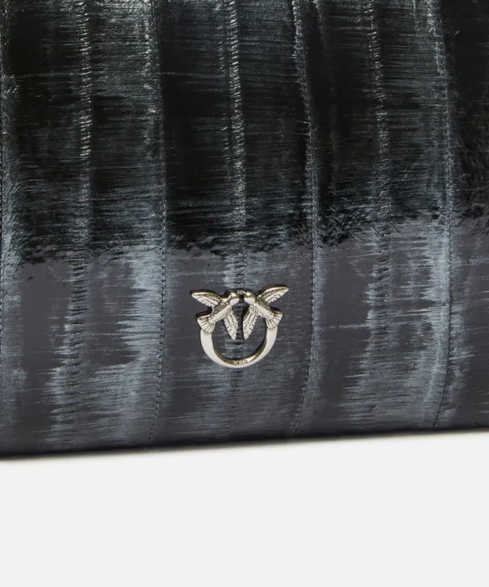 Women Limited Edition Pinko PINKO Galleria Clutch Bag In Eel Skin With Shoulder Strap Silverblackold Silver Women Limited Edition Pinko PINKO Galleria Clutch Bag In Eel Skin With Shoulder Strap Silverblackold Silver