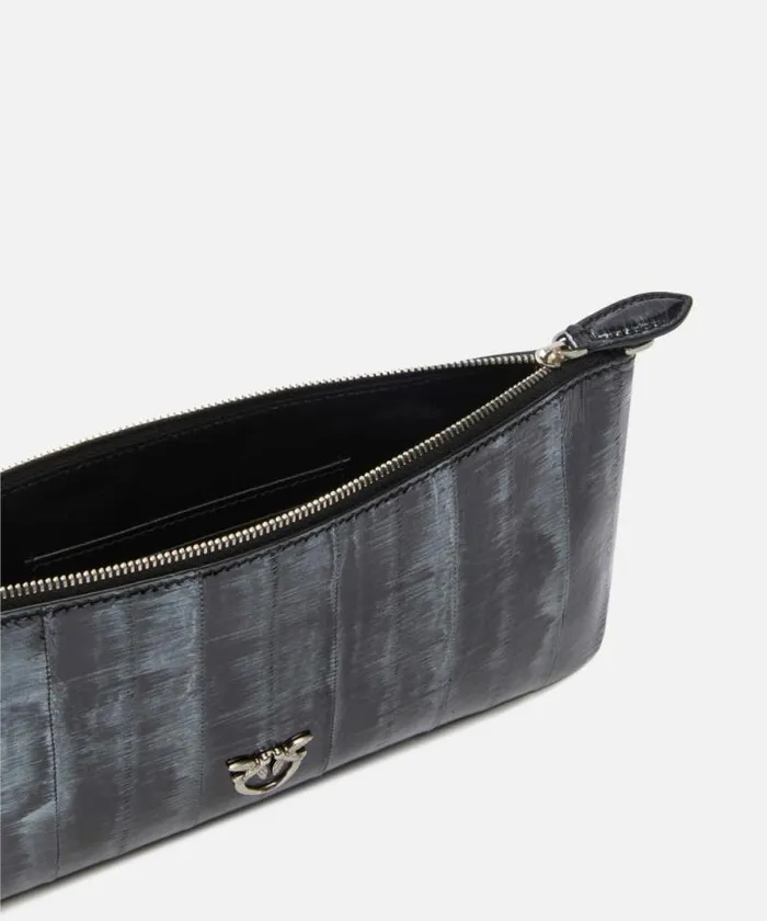 Women Limited Edition Pinko PINKO Galleria Clutch Bag In Eel Skin With Shoulder Strap Silverblackold Silver Women Limited Edition Pinko PINKO Galleria Clutch Bag In Eel Skin With Shoulder Strap Silverblackold Silver