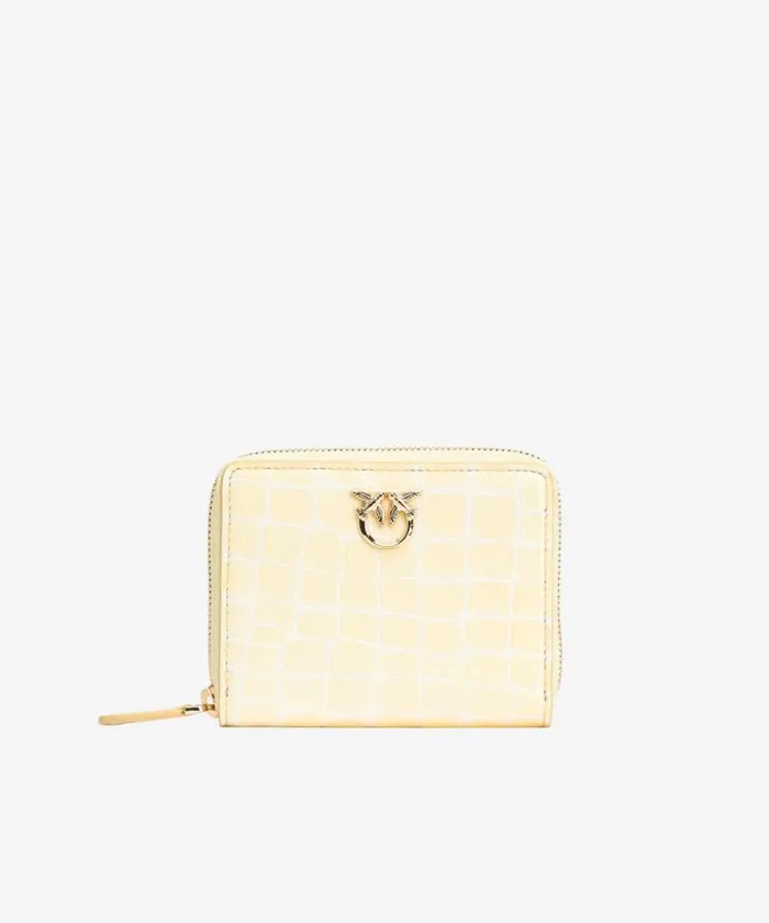 Women Limited Edition Pinko PINKO Galleria Square Ziparound Wallet In Shiny Crocprint Leather Haylightgold Women Limited Edition Pinko PINKO Galleria Square Ziparound Wallet In Shiny Crocprint Leather Haylightgold