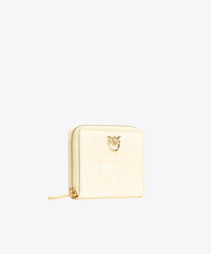Women Limited Edition Pinko PINKO Galleria Square Ziparound Wallet In Shiny Crocprint Leather Haylightgold Women Limited Edition Pinko PINKO Galleria Square Ziparound Wallet In Shiny Crocprint Leather Haylightgold