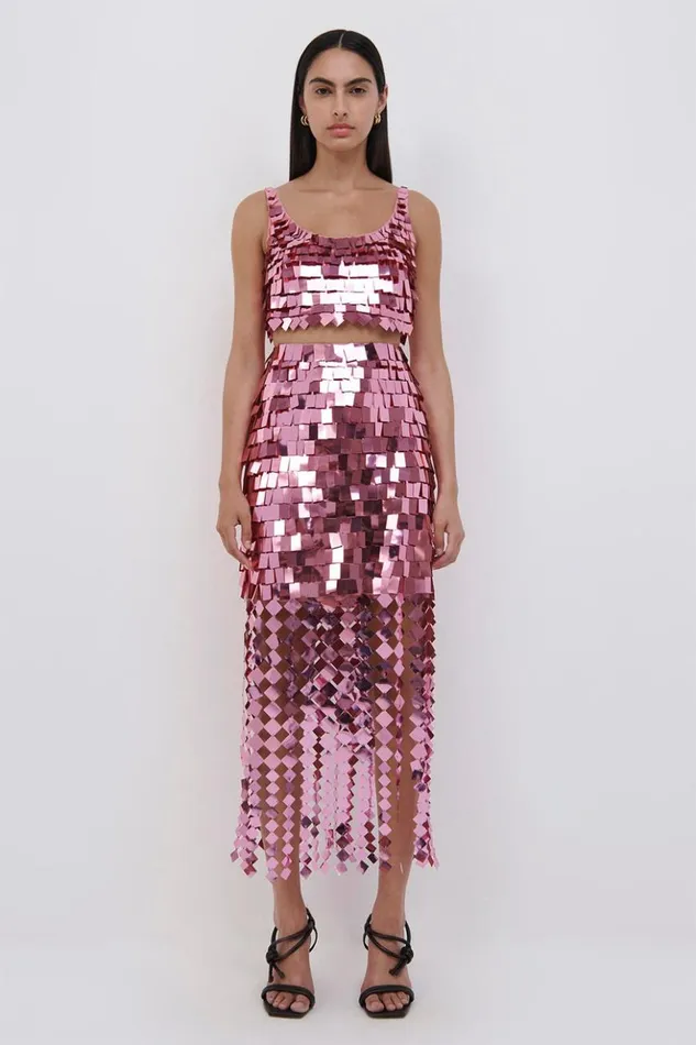 Women Lucee Sequin Midi Skirt Punch Jonathan Simkhai Pants and Bottoms