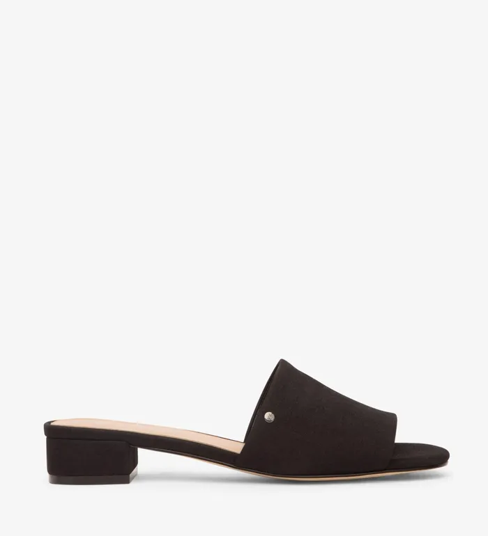 Women Manya Vegan Suede Mules Black Matt and Nat Flats
