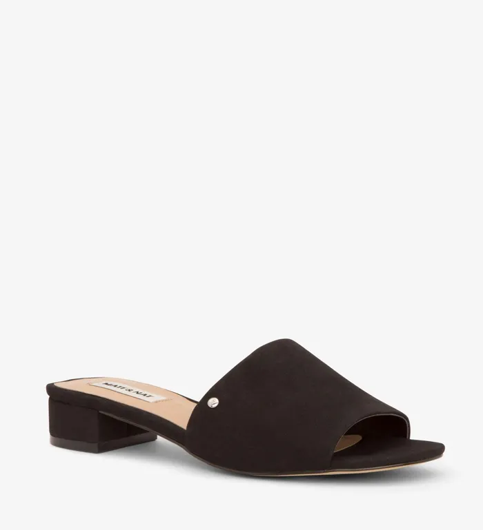Women Manya Vegan Suede Mules Black Matt and Nat Flats