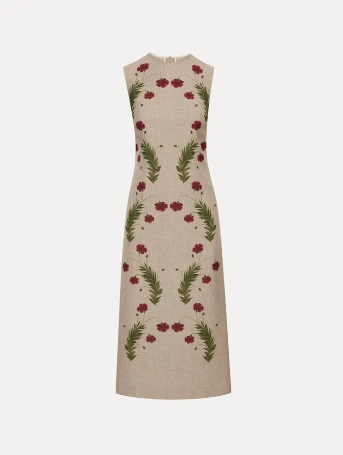 Women Marbled Carnation Canvas Pencil Dress Linen Red Oscar De La Renta Dresses Women Marbled Carnation Canvas Pencil Dress Linen Red Oscar De La Renta Dresses