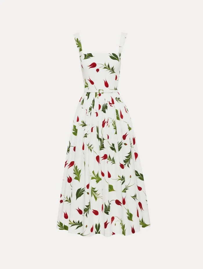 Women Marbled Tulip Cotton Poplin Dress White Multi Oscar De La Renta Dresses Women Marbled Tulip Cotton Poplin Dress White Multi Oscar De La Renta Dresses
