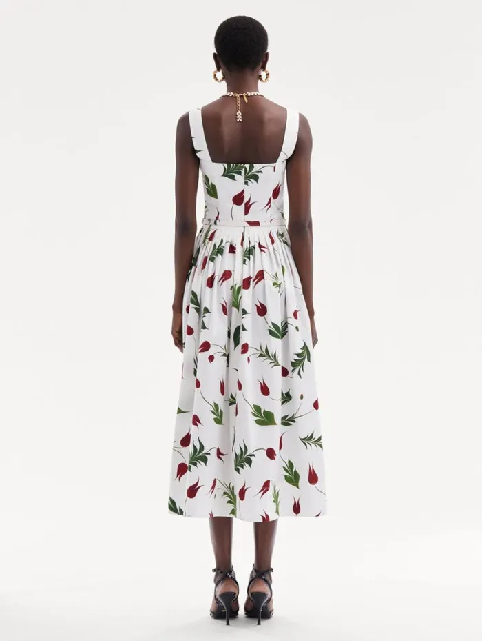Women Marbled Tulip Cotton Poplin Dress White Multi Oscar De La Renta Dresses Women Marbled Tulip Cotton Poplin Dress White Multi Oscar De La Renta Dresses