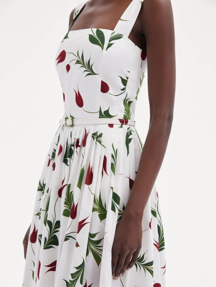 Women Marbled Tulip Cotton Poplin Dress White Multi Oscar De La Renta Dresses Women Marbled Tulip Cotton Poplin Dress White Multi Oscar De La Renta Dresses