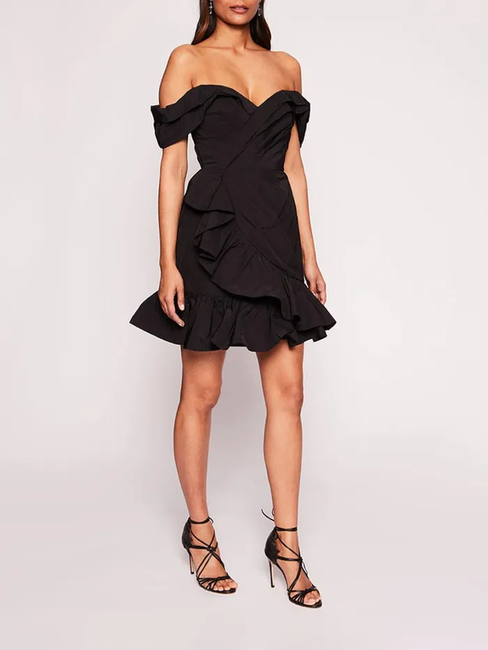 Women Marchesa Dresses Draped Taffeta Mini Dress Black