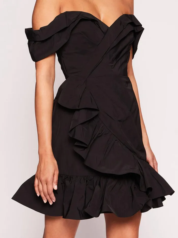 Women Marchesa Dresses Draped Taffeta Mini Dress Black