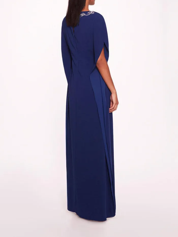 Women Marchesa Dresses Embroidered Crepe Kaftan Navy Women Marchesa Dresses Embroidered Crepe Kaftan Navy