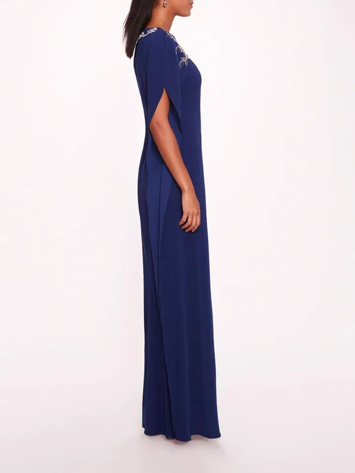 Women Marchesa Dresses Embroidered Crepe Kaftan Navy Women Marchesa Dresses Embroidered Crepe Kaftan Navy